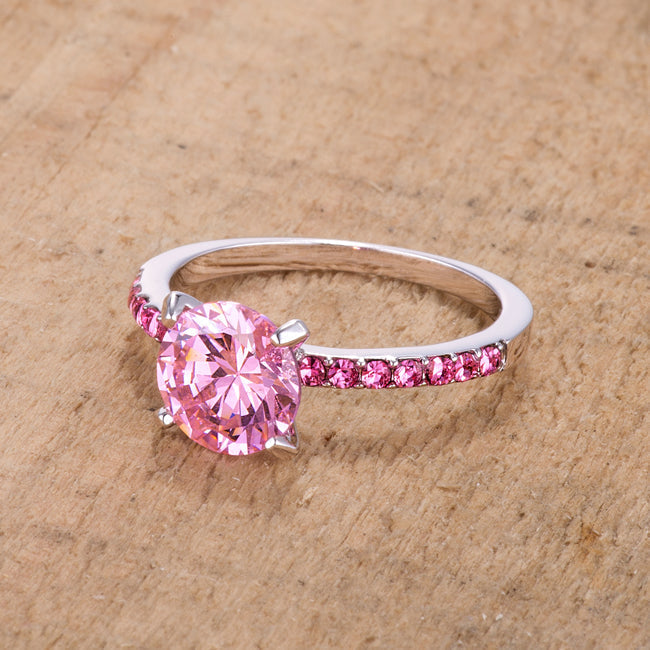 LOVCIA Elegant 2.3CT Pink Cubic Zirconia Rhodium-Plated Ring