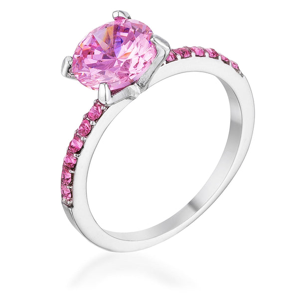 LOVCIA Elegant 2.3CT Pink Cubic Zirconia Rhodium-Plated Ring