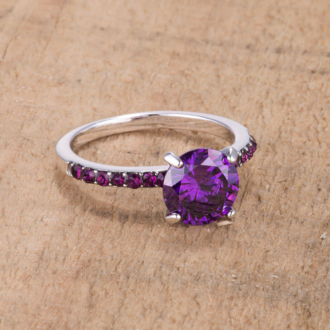 LOVCIA Elegant 2.3CT Purple Amethyst CZ Rhodium-Plated Ring