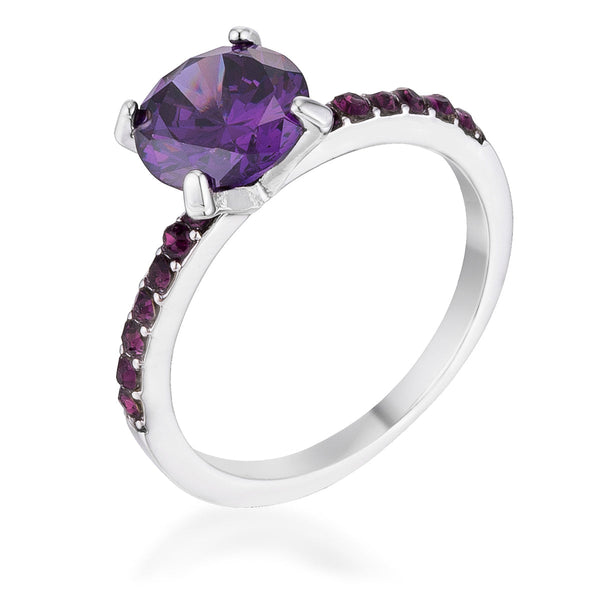 LOVCIA Elegant 2.3CT Purple Amethyst CZ Rhodium-Plated Ring