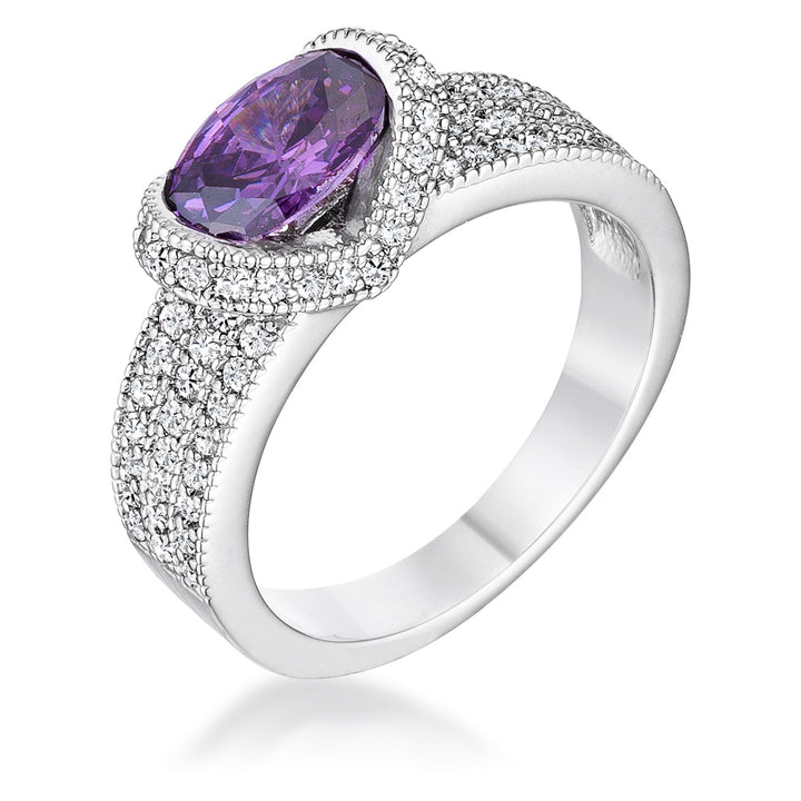 LOVCIA Sparkling Oval Amethyst & Clear CZ Rhodium-Plated Ring