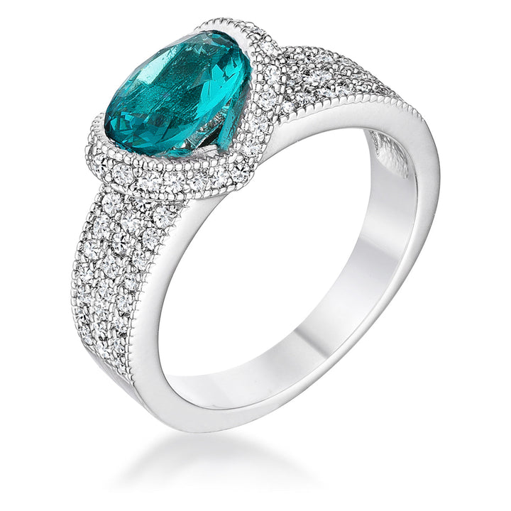 LOVCIA Elegant 1.6 Ct Aqua Oval CZ Ring with Sparkling Accents