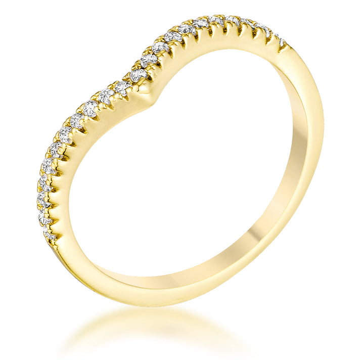 LOVCIA Elegant Goldtone Chevron Ring with Sparkling CZ Stones