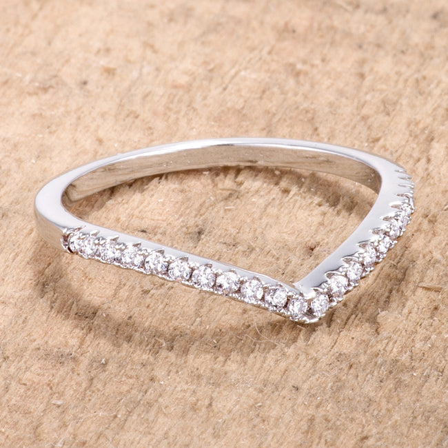 LOVCIA Elegant Rhodium Chevron Band with Cubic Zirconia Stones