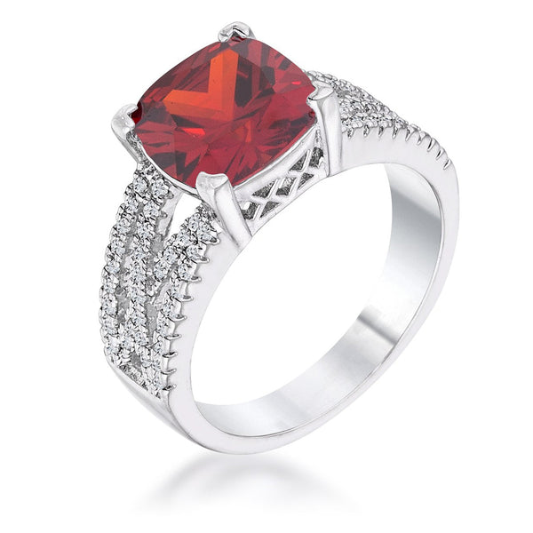 LOVCIA 3Ct Rhodium Plated Garnet CZ Criss-Cross Engagement Ring