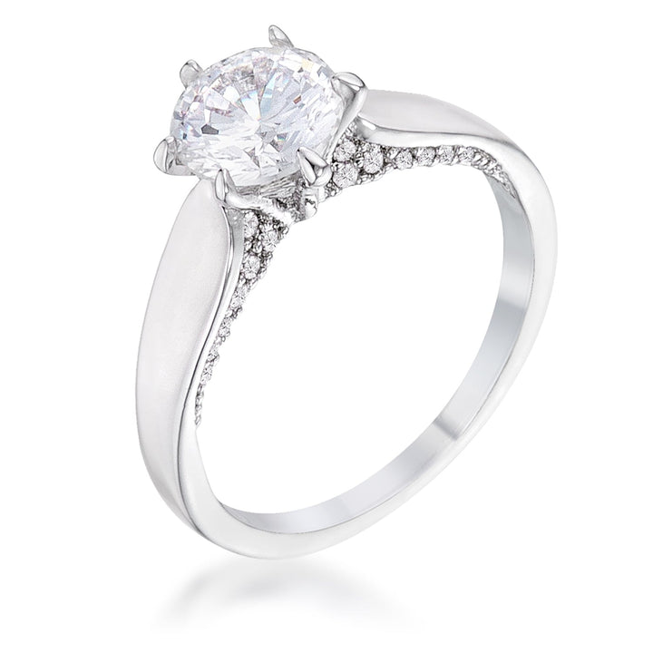 LOVCIA 1.56Ct Modern Rhodium Plated Solitaire Ring with CZ Accented Band