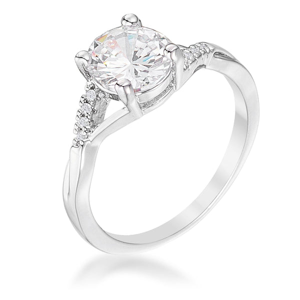 LOVCIA 1.3Ct Round Cut Rhodium Plated Solitaire Engagement Ring with CZ Accent