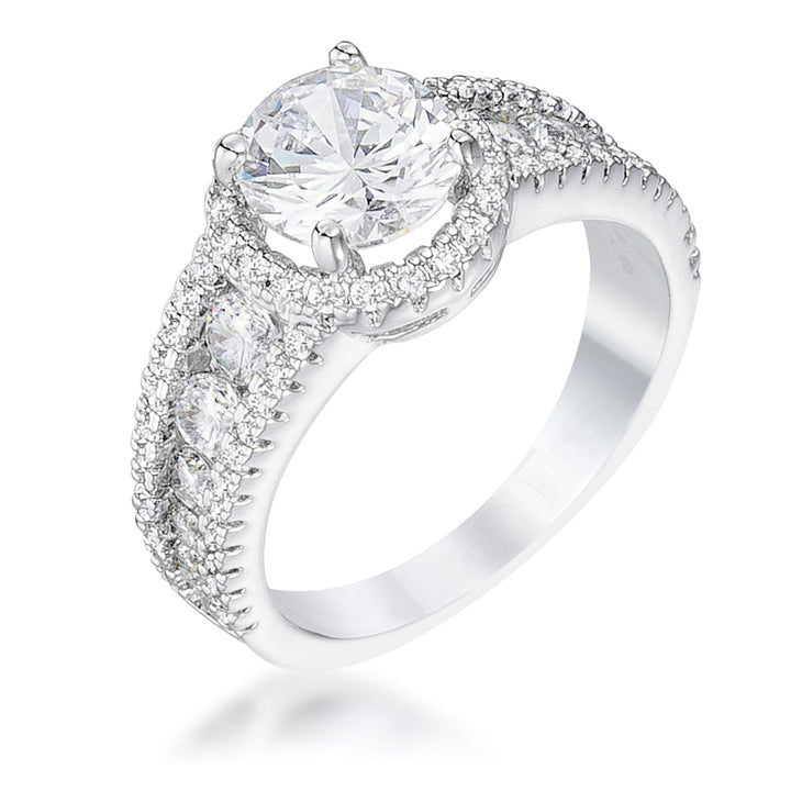 LOVCIA 2.1Ct Rhodium Finish Solitaire Halo Engagement Ring with CZ Stones