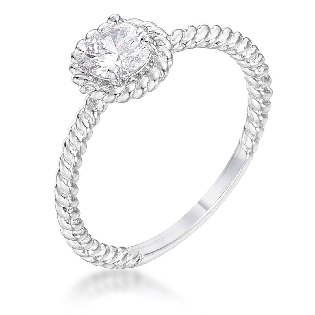 LOVCIA .45Ct Rhodium Plated Mini Twisted Rope CZ Round Solitaire Ring