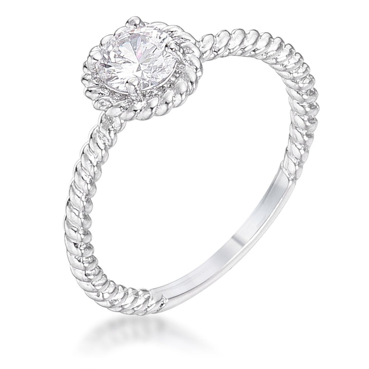 LOVCIA .45Ct Rhodium Plated Mini Twisted Rope CZ Round Solitaire Ring