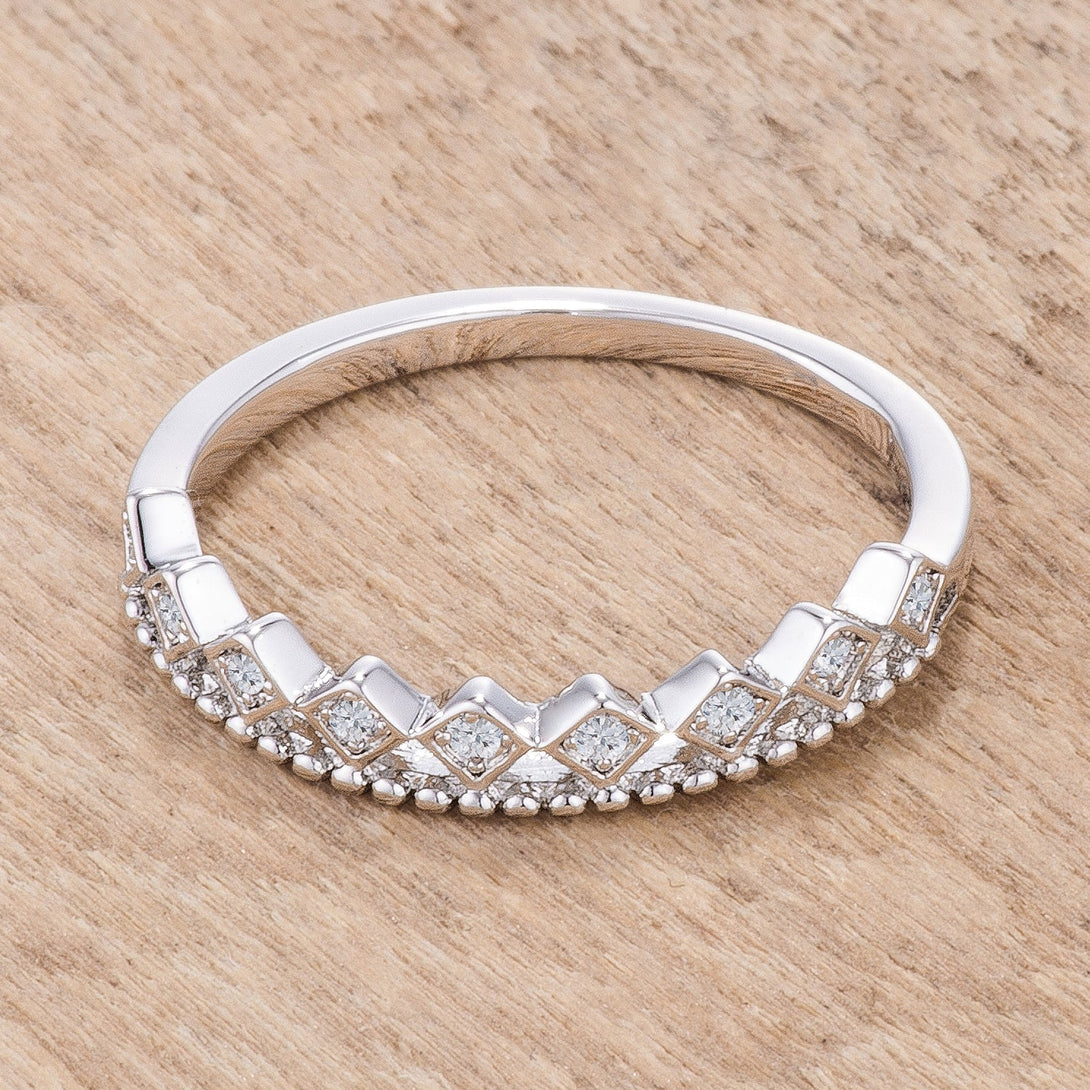 LOVCIA .14Ct Rhodium Plated Princess Cut CZ Crown Stackable Channel Band