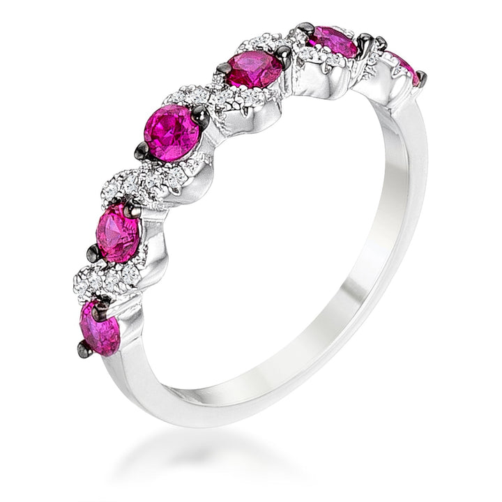 LOVCIA Rhodium and Hematite Plated S-Shaped Fuchsia and Clear CZ Half Eternity Band (.18Ct)