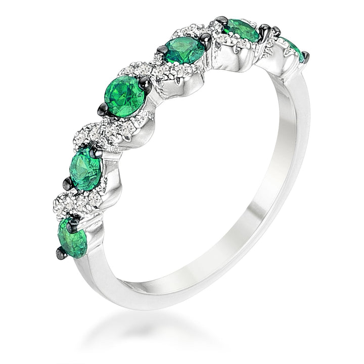 LOVCIA .18Ct Rhodium and Hematite Plated Emerald Green and Clear CZ S Shape Half Eternity Band