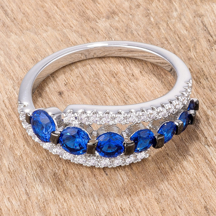 LOVCIA 1.06Ct Rhodium and Hematite Plated Half Eternity Ring with Graduated Blue and Clear CZ Stones