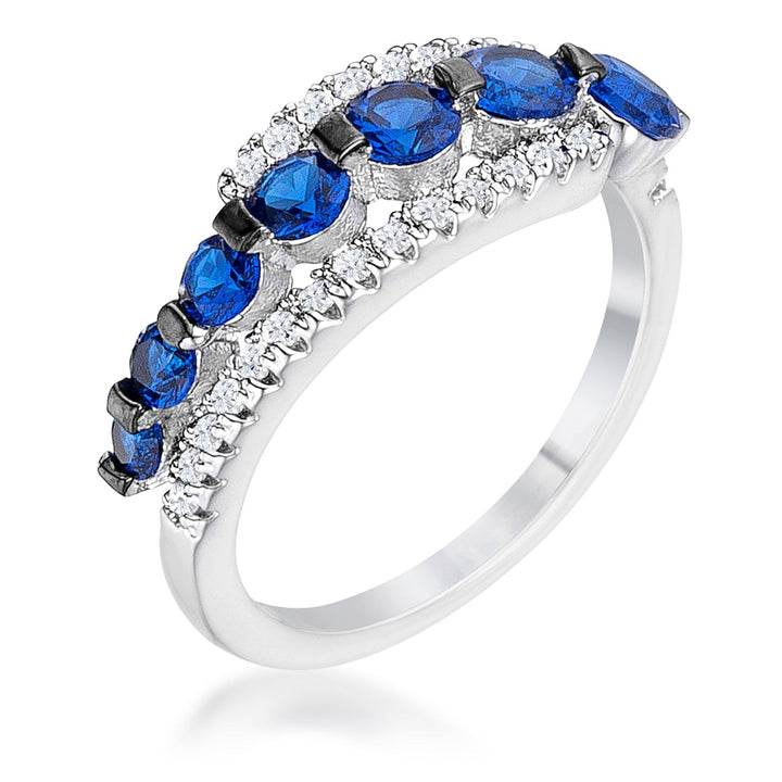 LOVCIA 1.06Ct Rhodium and Hematite Plated Half Eternity Ring with Graduated Blue and Clear CZ Stones