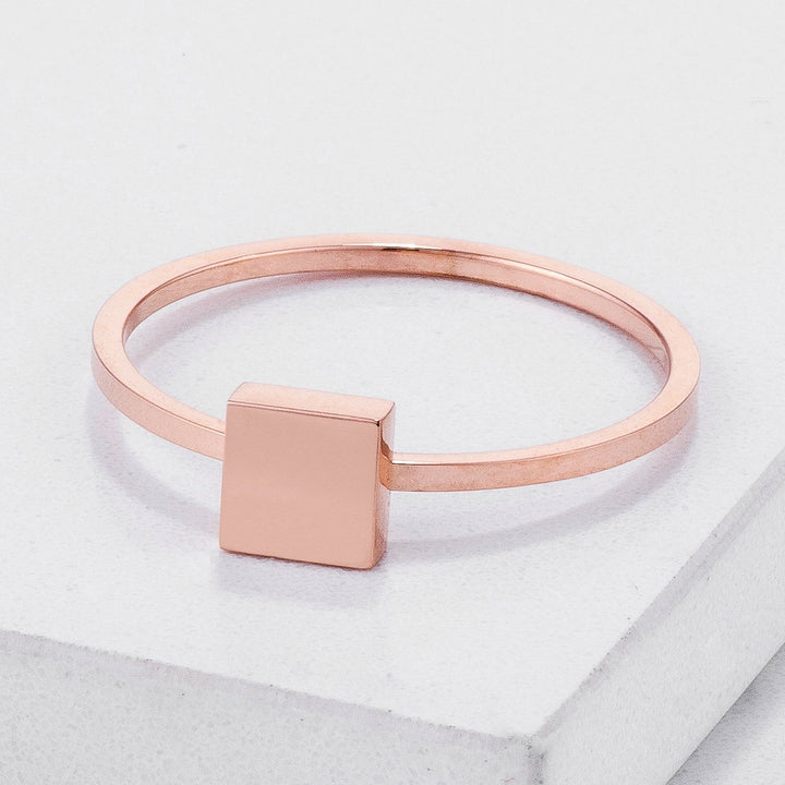 LOVCIA Elegant Rose Gold Plated Square Stackable Stainless Steel Ring