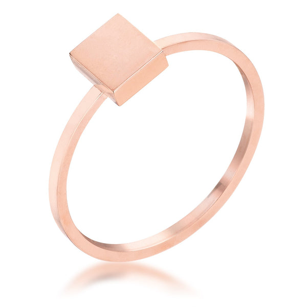 LOVCIA Elegant Rose Gold Plated Square Stackable Stainless Steel Ring