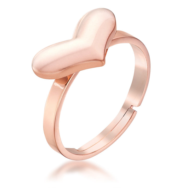 LOVCIA Rose Goldtone Stainless Steel Adjustable Heart Ring