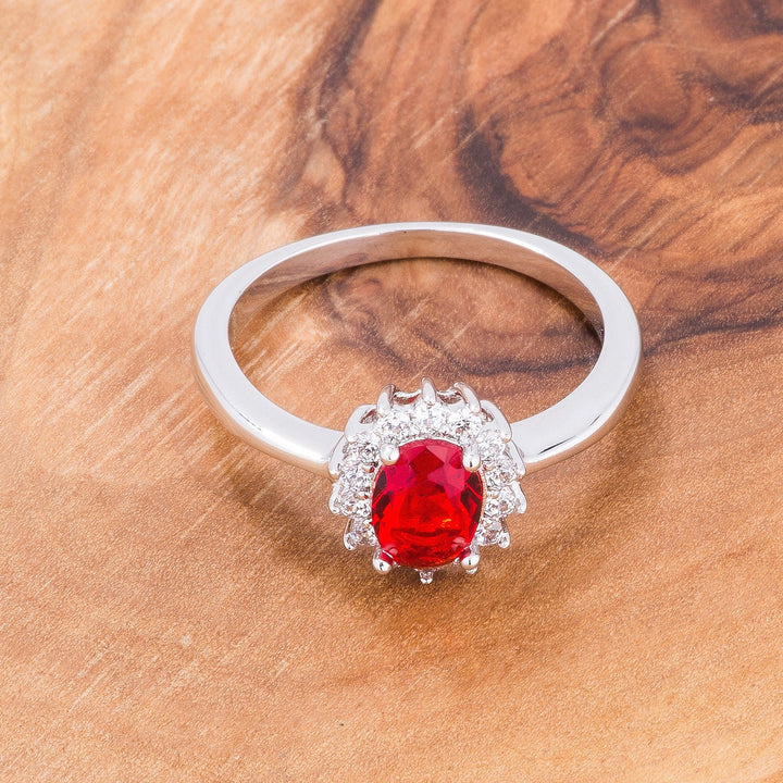 LOVCIA Elegant Oval Ruby Red CZ Silvertone Ring