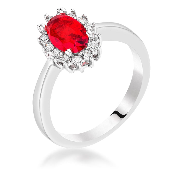 LOVCIA Elegant Oval Ruby Red CZ Silvertone Ring