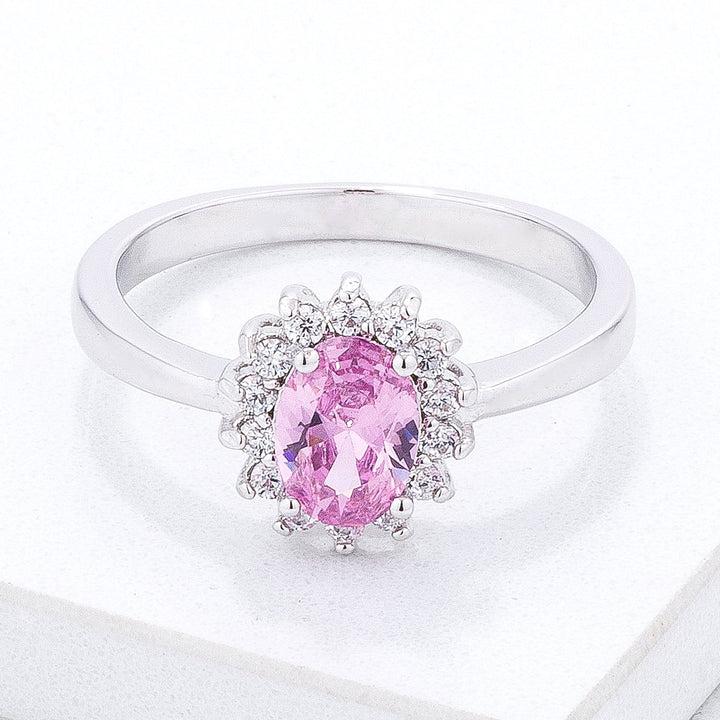 LOVCIA Silvertone Oval Pink Ice CZ Ring