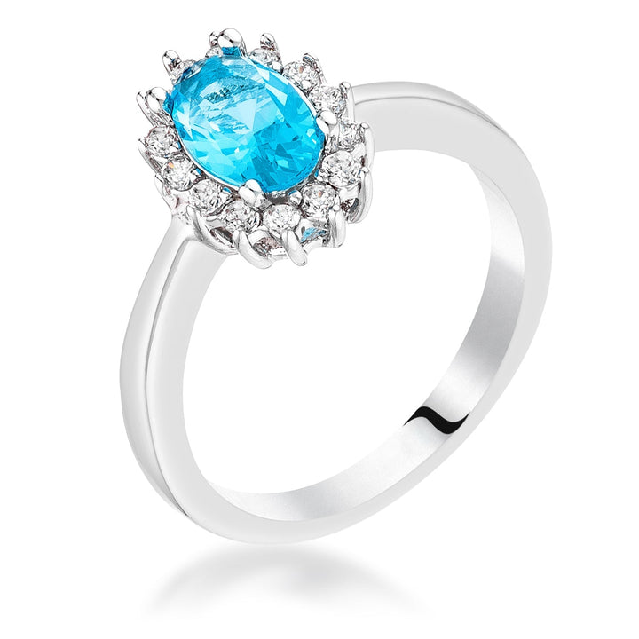 LOVCIA Elegant Aqua Blue Oval CZ Ring in Silvertone