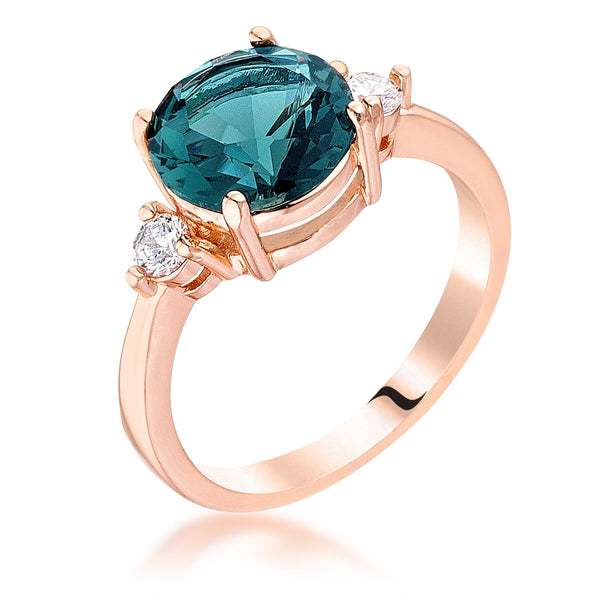 LOVCIA Elegant Rose Gold Peacock Blue Three-Stone Engagement Ring