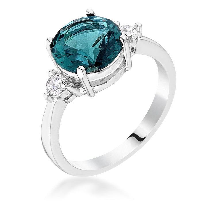 LOVCIA Stunning Peacock Blue and White CZ Three Stone Engagement Ring