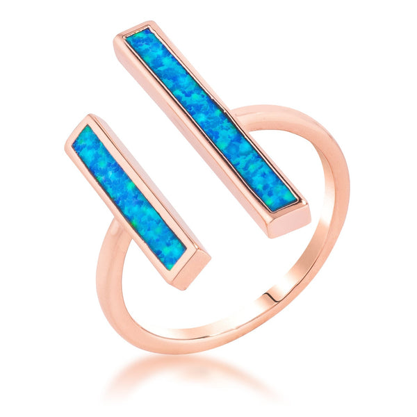 LOVCIA Modern Double Bar Ring with Blue Opal