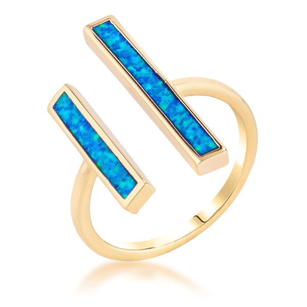 LOVCIA Elegant 18k Gold-Plated Ring with Blue Opal Stone