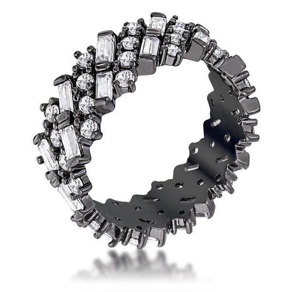 LOVCIA Jewelry Fashion Hematite CZ Baguette and Round Eternity Ring