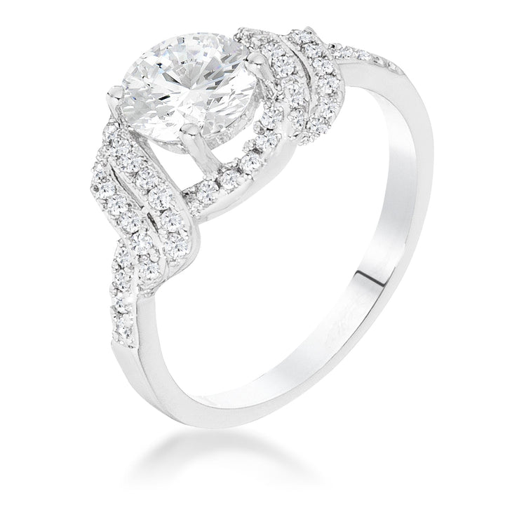 LOVCIA Elegant Rhodium Parallel Twist Clear CZ Ring