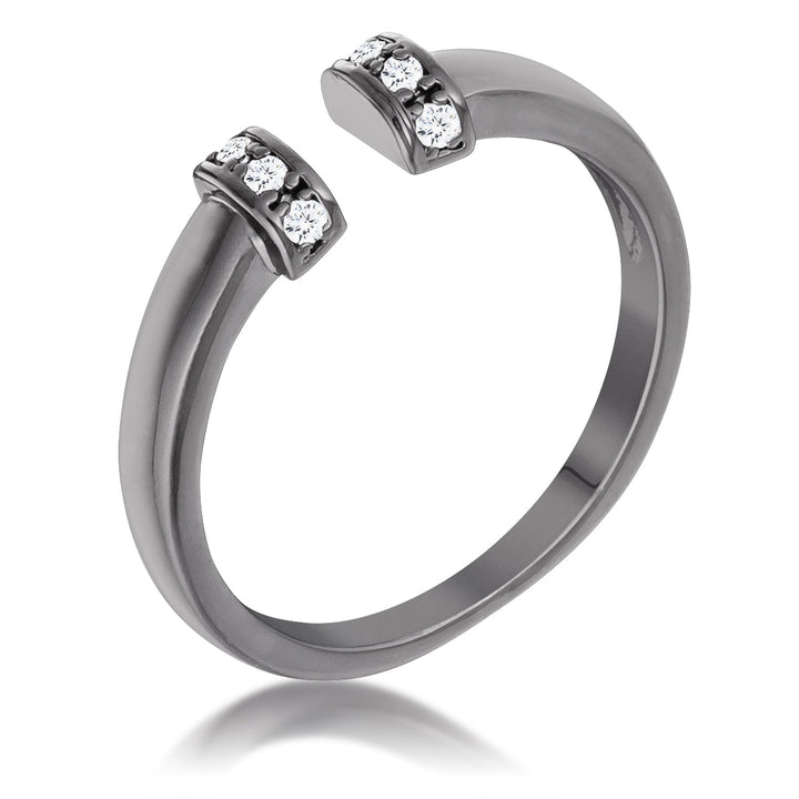 LOVCIA Hematite Finish Petite Open Cuff Ring with CZ Charm