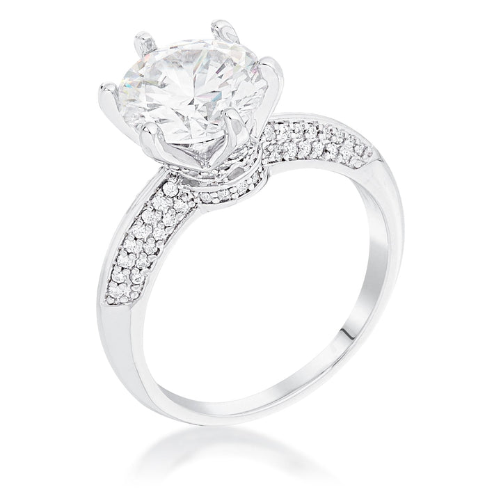 LOVCIA Luxurious Rhodium Plated Quad Micropave Solitaire CZ Ring