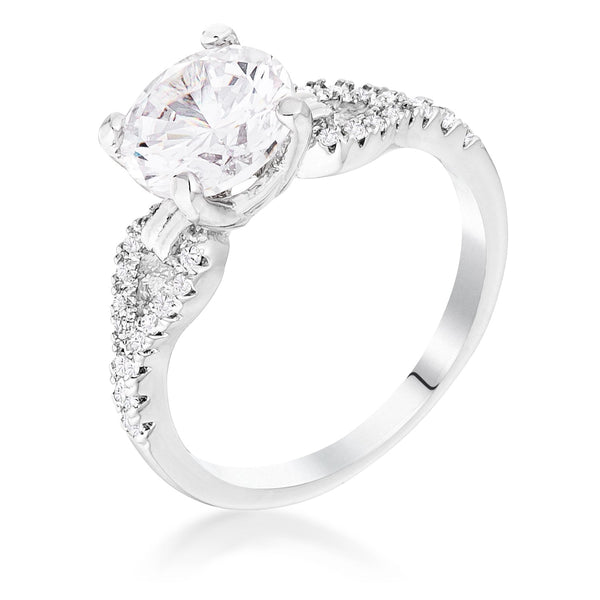 LOVCIA 2.11Ct Round Cut CZ Petite Ribbon Engagement Ring with Rhodium Plating