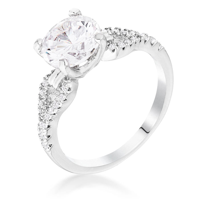 LOVCIA 2.11Ct Round Cut CZ Petite Ribbon Engagement Ring with Rhodium Plating