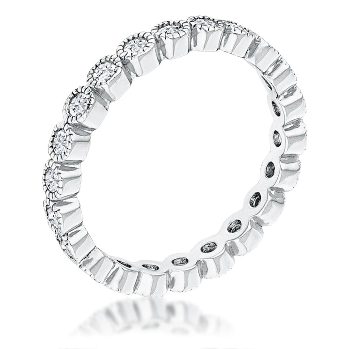 LOVCIA Elegant Rhodium Plated Eternity Band with Dotted Bezel and Clear CZ Stones