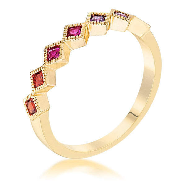 LOVCIA Goldtone Ombre Princess Cut Half Eternity Band with CZ Stones