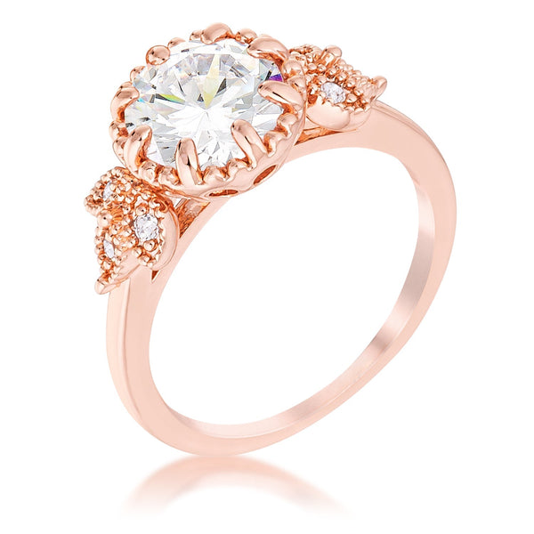 LOVCIA Vintage Rose Gold Laurel Leaf Trio Engagement Ring with 2Ct Round Cut CZ