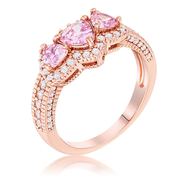 LOVCIA Rose Gold Plated Trillion Cut Pink CZ Halo Ring with Pave Accents