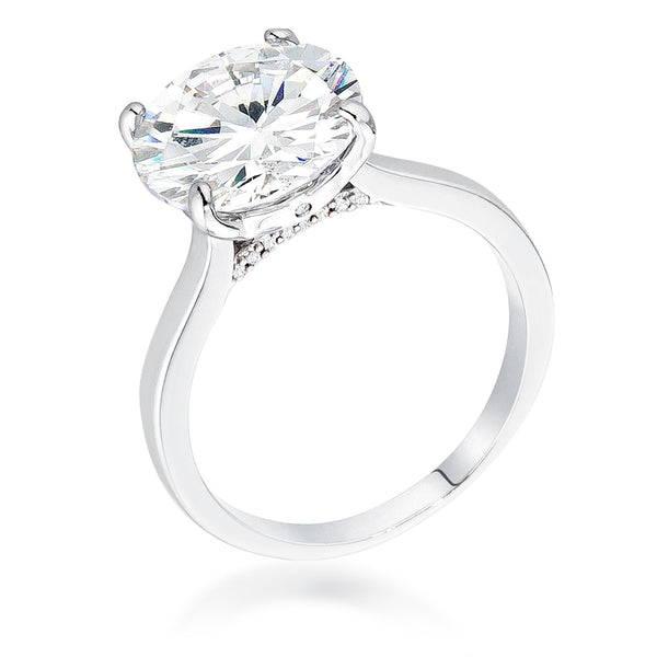 LOVCIA 5 Carat Rhodium-Plated Britney Solitaire Engagement Ring with Cubic Zirconia