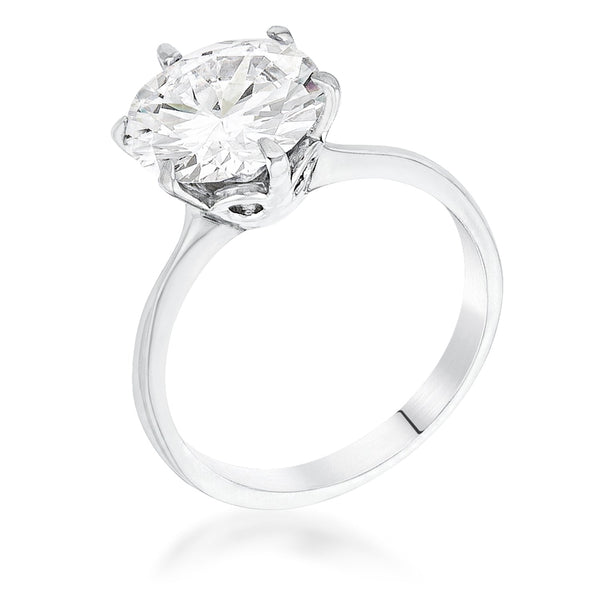 LOVCIA 3.5 Carat Round Cut CZ Solitaire Ring in Rhodium Setting