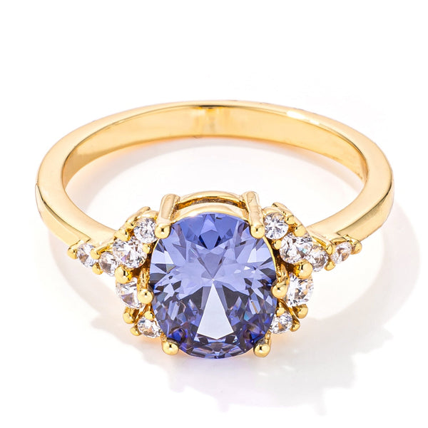 LOVCIA Radiant Elegance 3ct Oval Tanzanite CZ Gold Plated Engagement Ring