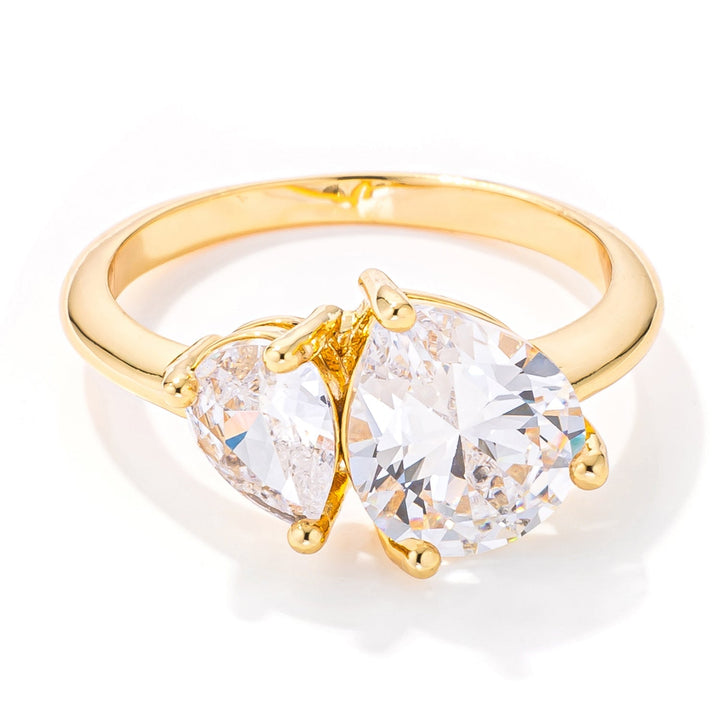 LOVCIA Romantic 18k Gold Plated Toi et Moi CZ Pear-Cut Ring