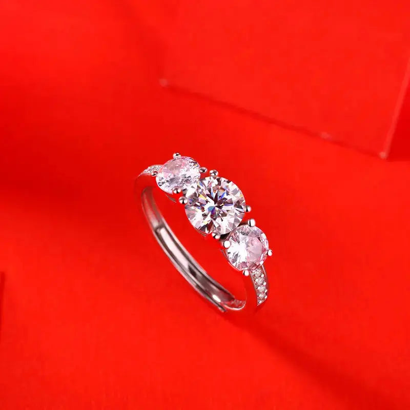 Lovcia Fashion Round Moissanite CZ 925 Sterling Silver Adjustable Ring-Rings-1 ct ( Certificate Included )-1 ct ( Certificate Included )