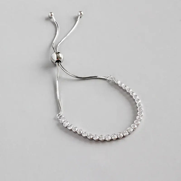 Lovcia Fashion Simple CZ Beads 925 Sterling Silver Adjustable Bracelet-Bracelets-
