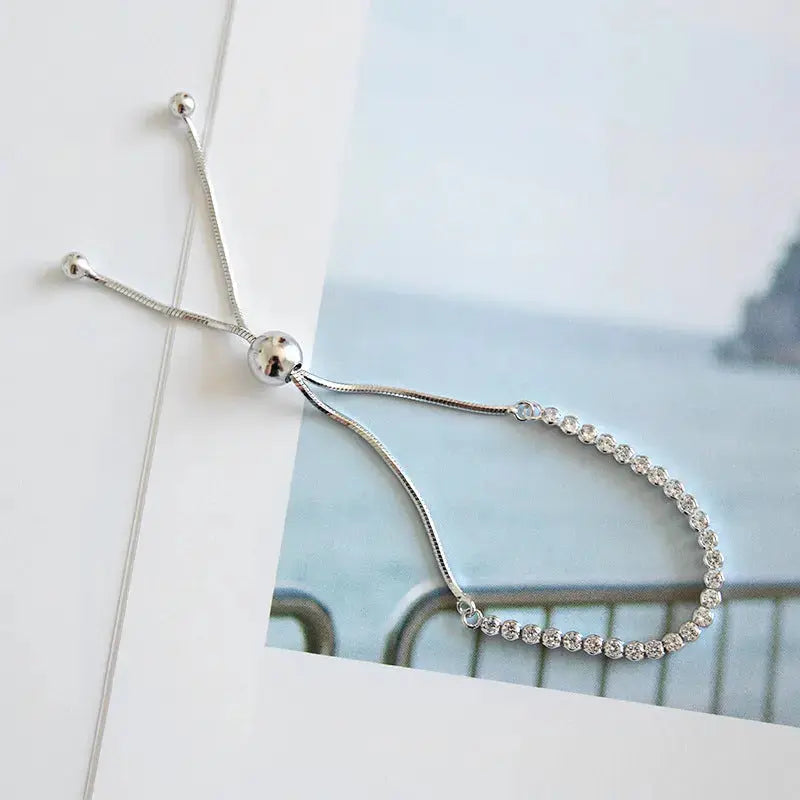 Lovcia Fashion Simple CZ Beads 925 Sterling Silver Adjustable Bracelet-Bracelets-