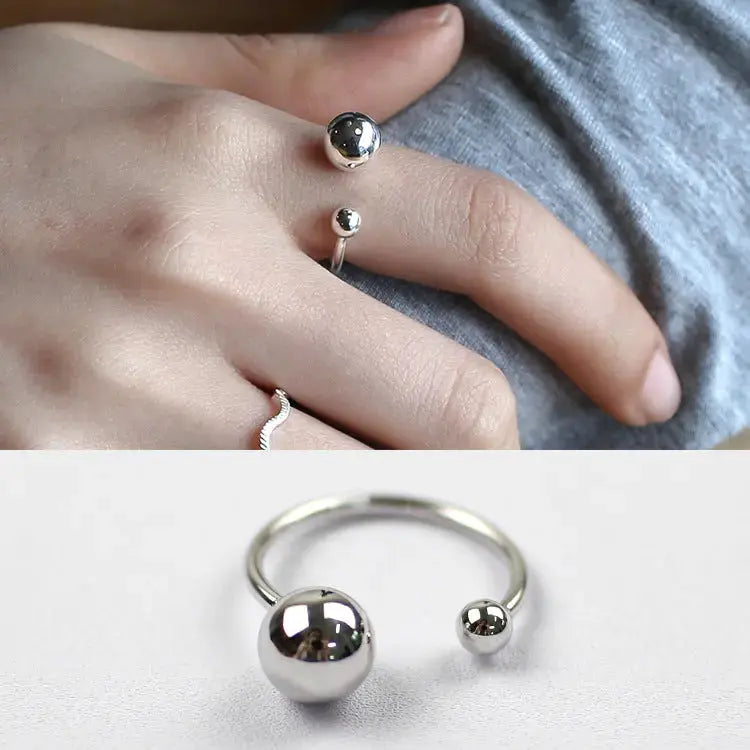 Lovcia Fashion Simple Double Beads 925 Sterling Silver Adjustable Ring-Rings-Rhodium-Rhodium