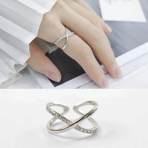 Lovcia Fashion Simple X Twisted 925 Sterling Silver Adjustable Ring-Rings-