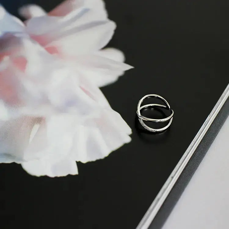 Lovcia Fashion Simple X Twisted 925 Sterling Silver Adjustable Ring-Rings-